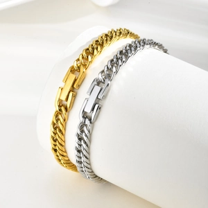Bracelet Maille Gourmette en Acier Inoxydable pour Hommes Femmes Punk Hip Hop Miami Curb Chain Bijoux Or Argent