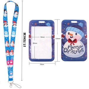 Set cordino natalizio blu con porta tessere motivo pupazzo di neve e dimensioni
