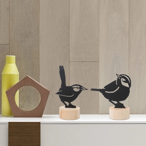Minimalist iron bird silhouette memo clips with round wooden bases for home desk decor