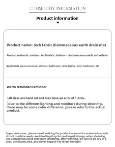 Detail specifications of absorbent kitchen mat made of tech fabric and diatom mud rubber