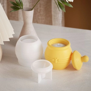 Stampo in silicone per candele a barattolo di miele con rilievo di ape e coperchio