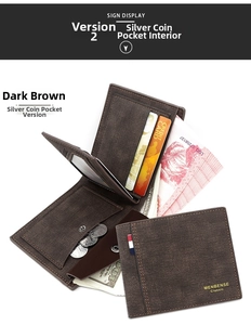 Detalle de billetera para hombre marrón oscuro con ranuras para tarjetas y bolsillo para monedas
