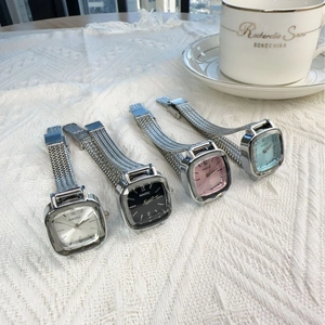 Fashionable square dial women's watches with mesh metal straps in four various colors