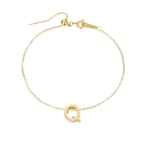 Gold stainless steel initial anklet featuring a minimalist letter Q pendant for women