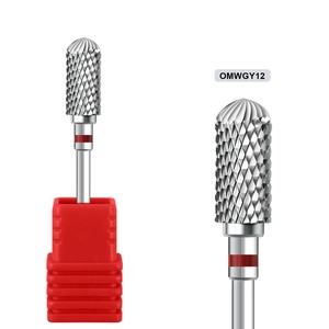 Macro detail of alloy nail drill bit with precision cross-cut texture and red base