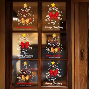 Stickers de Noël pour fenêtres avec sapins, nœuds rouges et texte Merry Christmas