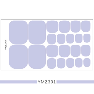 Detailed sheet of solid light purple 3D toe nail polish stickers in various sizes