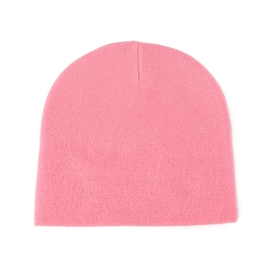 Unisex pink knit beanie made of warm ribbed material for outdoor winter leisure wear