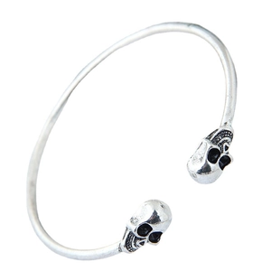Alloy Double Skull Head Open Cuff Bracelet Punk Gothic Vintage Bangle Jewelry Accessory For Men Women