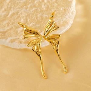 Butterfly Wing Stud Earrings Stainless Steel 18K Gold Plated Abstract Liquid Metal Design Elegant Fashion Jewelry For Women