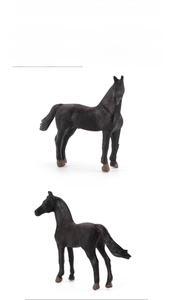 Detail view of solid black Morgan horse figurine with dimensions 4.5x1x4.6cm
