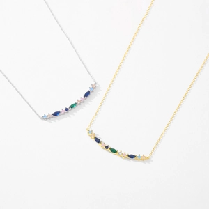 Elegant S925 silver and gold necklaces with colorful marquise-cut crystal pendants