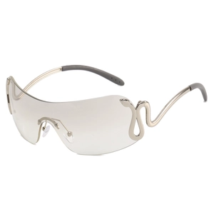 Y2K snake-themed oversized wrap-around sunglasses with silver frames and gradient lenses