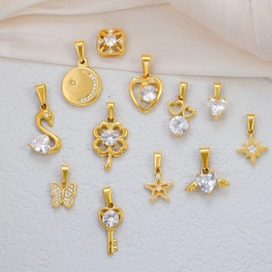 24K vergoldete Edelstahl-Anhänger mit Zirkonia für DIY-Schmuckherstellung im Set