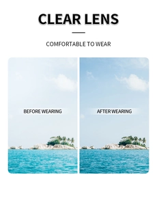Polarized lens contrast showing clear ocean view before and after wearing cat eye sunglasses