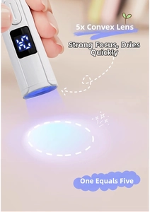 Detail of portable mini UV nail lamp with 5x convex lens and digital timer display