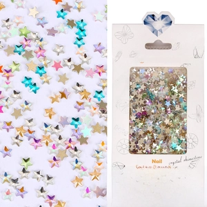 Detail of colorful star crystal rhinestones for professional nail art decoration