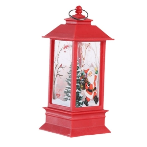 Red Christmas lantern with Santa Claus and snowman motifs for holiday tabletop decoration