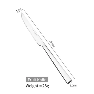 Close-up of a sharp stainless steel fruit knife with brushed finish and 18.0cm total length
