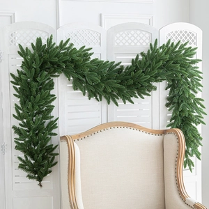 Artificial Christmas Garland PVC PE Pine Needle Flocked Snow Warm LED Lights Holiday Home Door Realistic Greenery