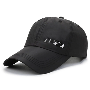 Unisex black quick-dry baseball cap with breathable fabric and athletic side graphic