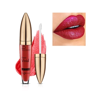 Glitter matte red liquid lipstick set with applicator and vivid lip swatch effect