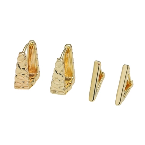 Polished gold geometric triangle huggie earrings with hammered and smooth texture finishes