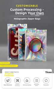 Holographic laser resealable bags with metallic rainbow finish for digital accessories
