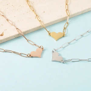 Heart Pendant Necklace For Women Stainless Steel 18K Gold Plated Paperclip Chain Minimalist Jewelry