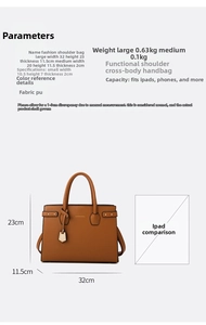 Size chart showing dimensions for large, medium and small PU leather shoulder bags