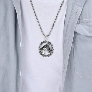 Vintage stainless steel horse head pendant necklace with wheat ear frame and bead chain