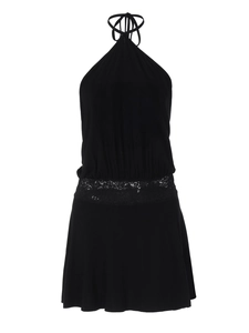 Mini-robe dos nu noire sexy avec dentelle pour un style de rue estival élégant