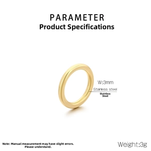 Macro view of a 3mm wide 18k gold plated stainless steel band with polished finish
