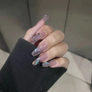Unghie Finte Lunghe Bara Aurora Viola Olografico Paillettes Strass Unghie Artificiali Per Donna