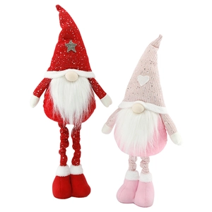 Telescopic Christmas gnomes set with red and pink heart hats and long legs