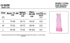 Size chart detail for slim fit tube dress with bust, waist, and hips measurements in cm