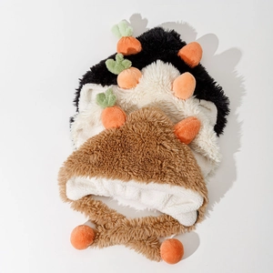 Chapeau Bob En Peluche Carotte Dessin Animé Avec Cache-Oreilles Et Pompons Bonnet De Pêcheur Hiver Chaud Coupe-Vent Femme