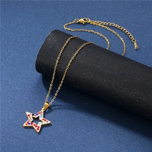 Gold stainless steel necklace with star pendant featuring colorful sparkling crystals