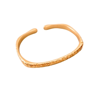 Bracelet jonc ouvert plaqué or 24K avec caractère Fu chinois et motifs en relief