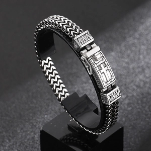 Bracelet rétro en acier inoxydable à double chaîne Franco avec fermoir croix