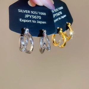 Sparkling double hoop earrings with zirconia in silver and gold 925 silver finish