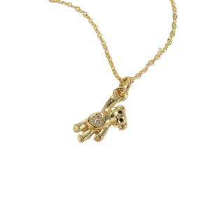 Golden bear pendant necklace with three heart-shaped zircons on a delicate chain