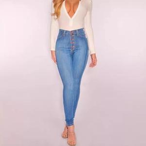 Jean Skinny Femme Taille Haute Fermeture À Boutons Multiples Denim De Coton Extensible Coupe Ajustée Pantalon Long Lavé Décontracté