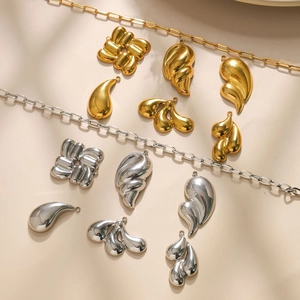 Minimalist 304 stainless steel geometric waterdrop and cloud pendants in gold and silver