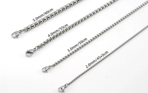 Comparison of hip-hop titanium steel chains in various widths from 2.0mm to 5.0mm size options