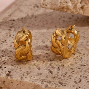 Fashion Chunky Chain Link Hoop Earrings For Women 18K Gold Plated Stainless Steel Semi-Circle Geometric Jewelry Accessories