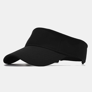 Detail view of the stitching and fabric texture on a black open-top sun visor hat