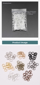 Detail view of multi-color DIY jump rings in 12dmm thick plastic packaging