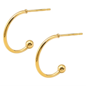 Minimalist 304 stainless steel C-shaped gold hoop earrings with small round ball detail