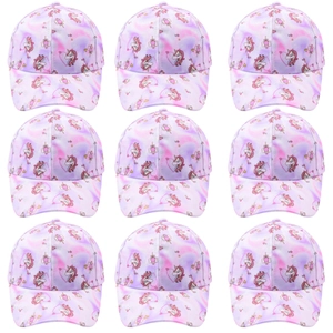 Kids baseball cap featuring cute unicorn patterns in pink and purple gradient tones